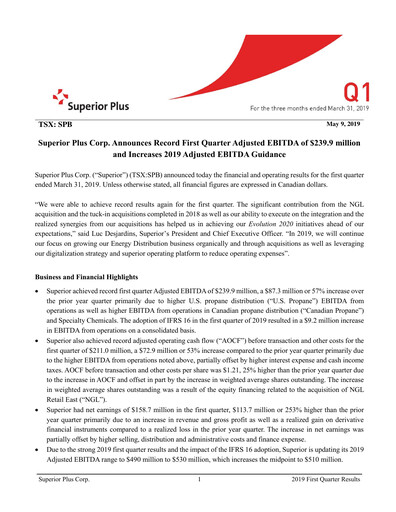 Miniature Superior Plus Rapport trimestriel 2019-q1