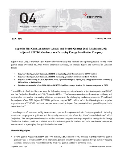 Miniature Superior Plus Rapport trimestriel 2020-q4