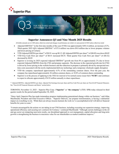 Vorschaubild Superior Plus Quartalsbericht 2025-q3