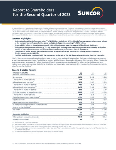Thumbnail Suncor Energy
 Quarterly Report 2023-q2