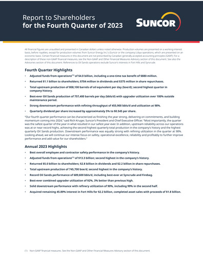 Thumbnail Suncor Energy
 Quarterly Report 2023-q4