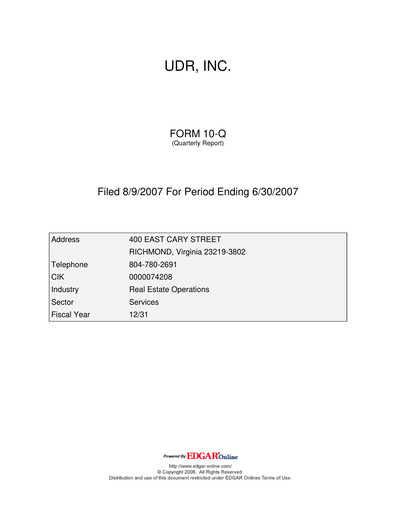 Thumbnail UDR Apartments Quarterly Report 2007-q2