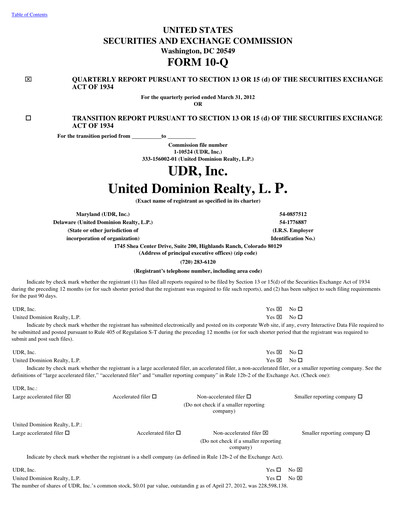 Thumbnail UDR Apartments Quarterly Report 2012-q1