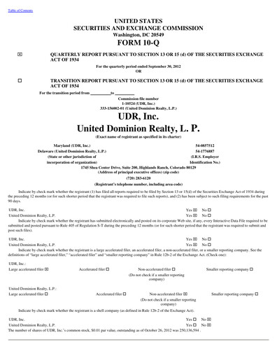 Thumbnail UDR Apartments Quarterly Report 2012-q3