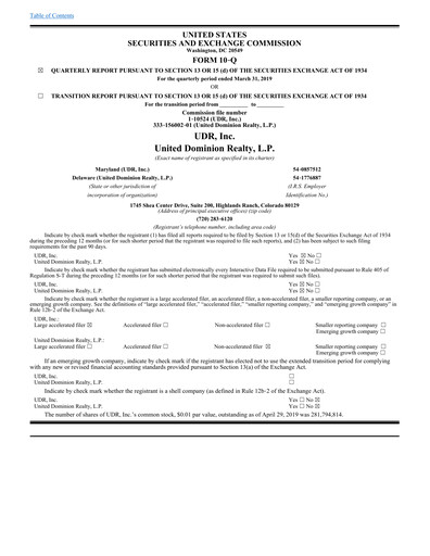 Thumbnail UDR Apartments Quarterly Report 2019-q1