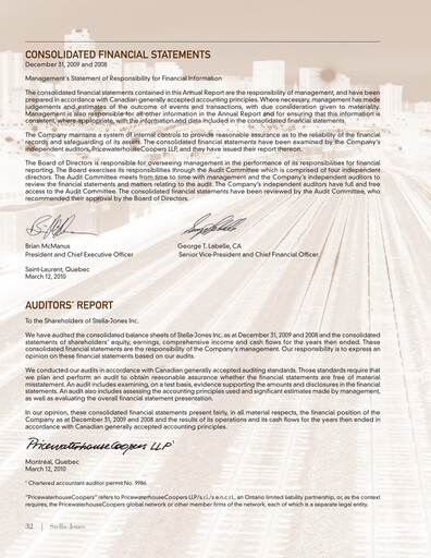Thumbnail Stella-Jones Financial Statement fy2009