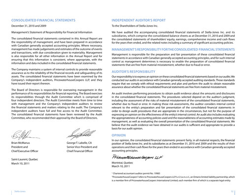 Thumbnail Stella-Jones Financial Statement fy2010