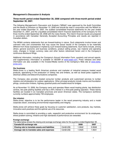 Thumbnail Stella-Jones Quarterly Report 2008-q3