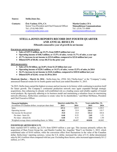 Thumbnail Stella-Jones Quarterly Report 2015-q4