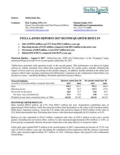Thumbnail Stella-Jones Quarterly Report 2017-q2