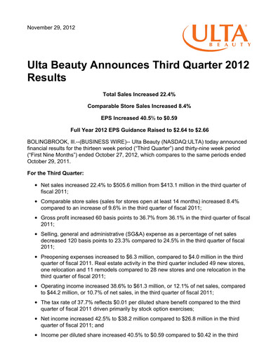 Vorschaubild ULTA Beauty
 Quartalsbericht 2012-q3