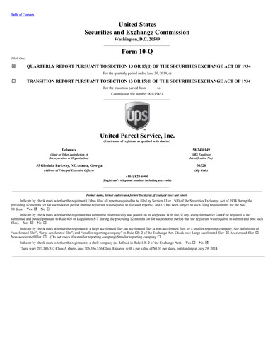 Thumbnail United Parcel Service Quarterly Report 2014-q2