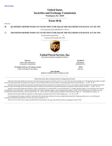 Thumbnail United Parcel Service Quarterly Report 2018-q1