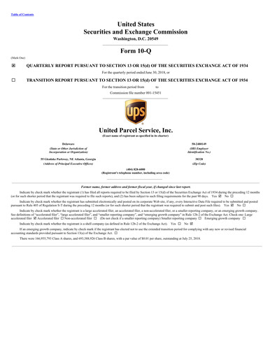 Thumbnail United Parcel Service Quarterly Report 2018-q2
