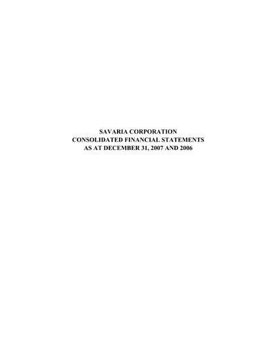 Thumbnail Savaria Corporation Financial Statement 2007