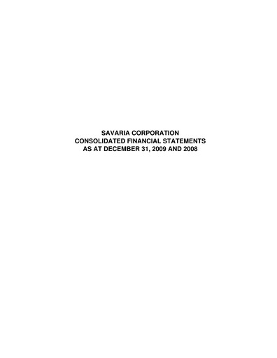 Thumbnail Savaria Corporation Financial Statement 2009