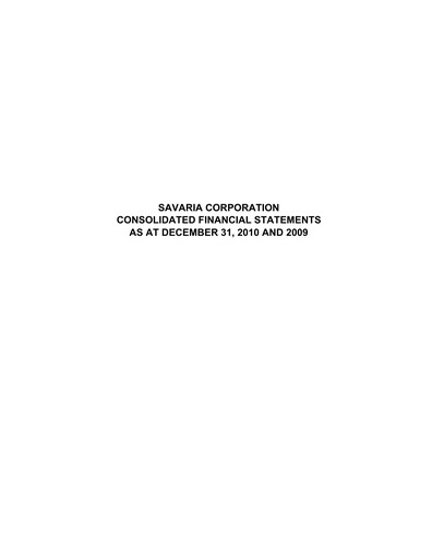 Thumbnail Savaria Corporation Financial Statement 2010
