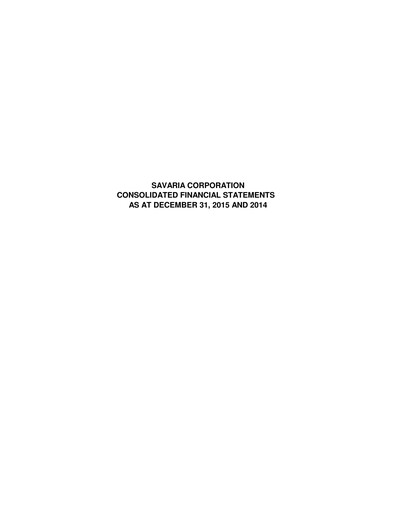 Thumbnail Savaria Corporation Financial Statement 2015