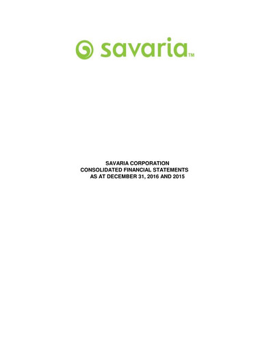Thumbnail Savaria Corporation Financial Statement 2016