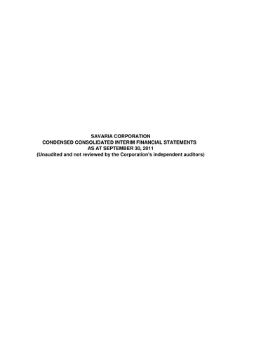 Thumbnail Savaria Corporation Quarterly Report 2011-q3