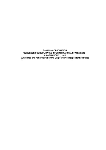 Thumbnail Savaria Corporation Quarterly Report 2012-q1