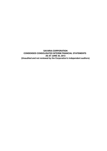 Thumbnail Savaria Corporation Quarterly Report 2013-q2