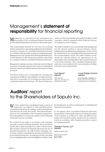 Thumbnail Saputo Financial Statement 2001