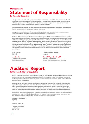 Thumbnail Saputo Financial Statement 2002