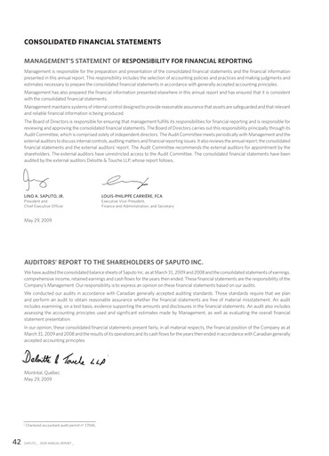 Thumbnail Saputo Financial Statement 2009