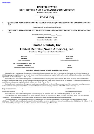 Thumbnail United Rentals
 Quarterly Report 2016-q1