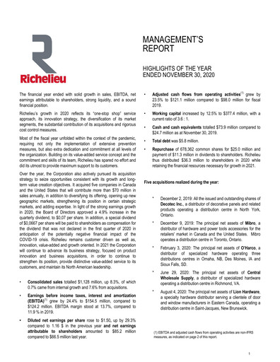 Thumbnail Richelieu Hardware Annual Report 2020
