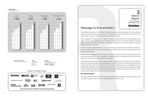 Thumbnail Richelieu Hardware Quarterly Report 2007-q3