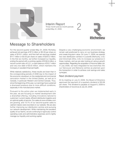 Thumbnail Richelieu Hardware Quarterly Report 2009-q2