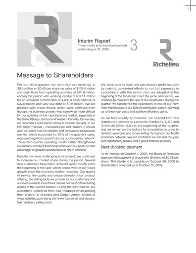 Thumbnail Richelieu Hardware Quarterly Report 2009-q3