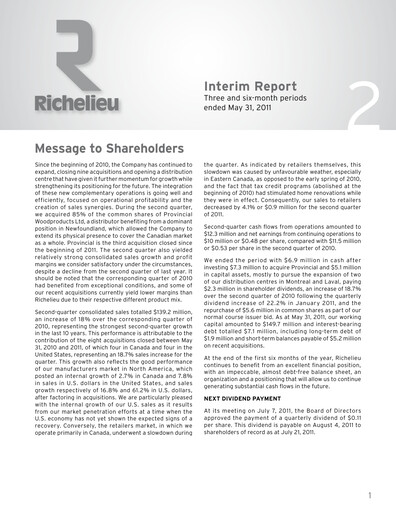 Thumbnail Richelieu Hardware Quarterly Report 2011-q2