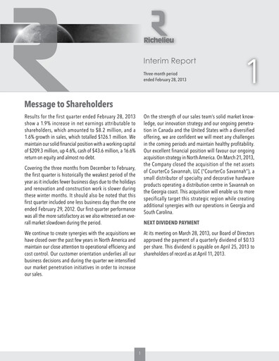 Thumbnail Richelieu Hardware Quarterly Report 2013-q1