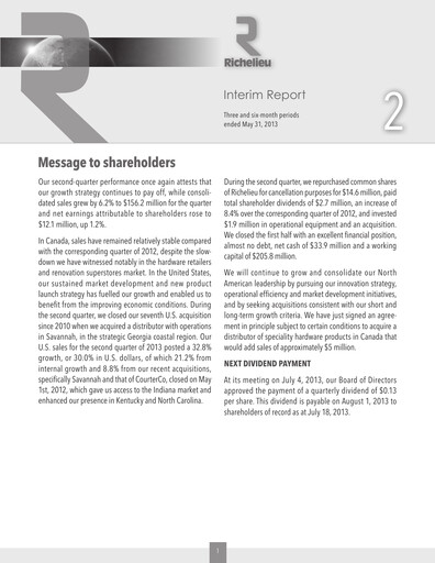 Thumbnail Richelieu Hardware Quarterly Report 2013-q2