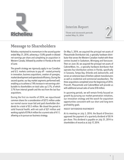 Thumbnail Richelieu Hardware Quarterly Report 2014-q2