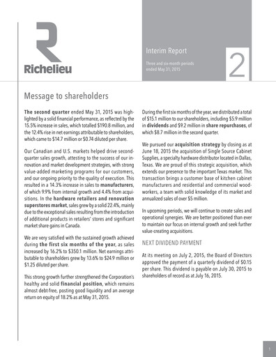 Thumbnail Richelieu Hardware Quarterly Report 2015-q2