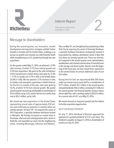 Thumbnail Richelieu Hardware Quarterly Report 2016-q2