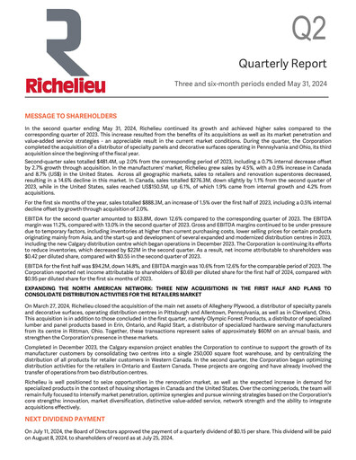 Thumbnail Richelieu Hardware Quarterly Report 2024-q2