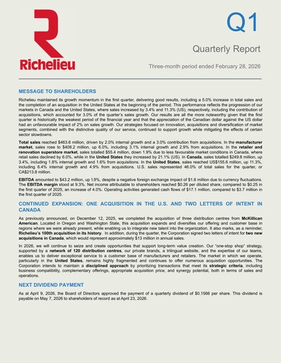 Vorschaubild Richelieu Hardware Quartalsbericht 2026-q1