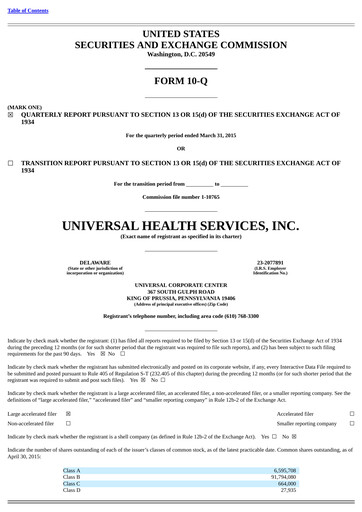 Thumbnail Universal Health Services
 Quarterly Report 2015-q1