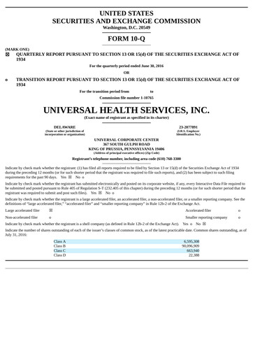 Thumbnail Universal Health Services
 Quarterly Report 2016-q2