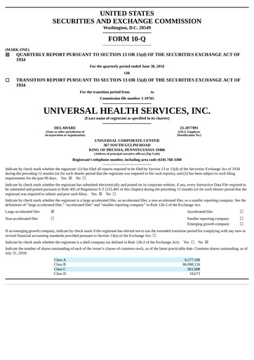 Thumbnail Universal Health Services
 Quarterly Report 2018-q2