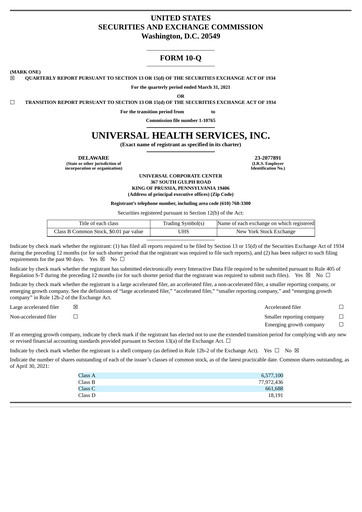 Thumbnail Universal Health Services
 Quarterly Report 2021-q1