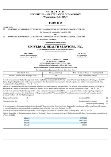 Thumbnail Universal Health Services
 Quarterly Report 2024-q1