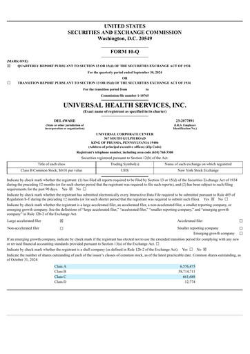 Thumbnail Universal Health Services
 Quarterly Report 2024-q3