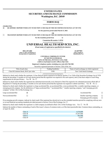 Thumbnail Universal Health Services
 Quarterly Report 2026-q1