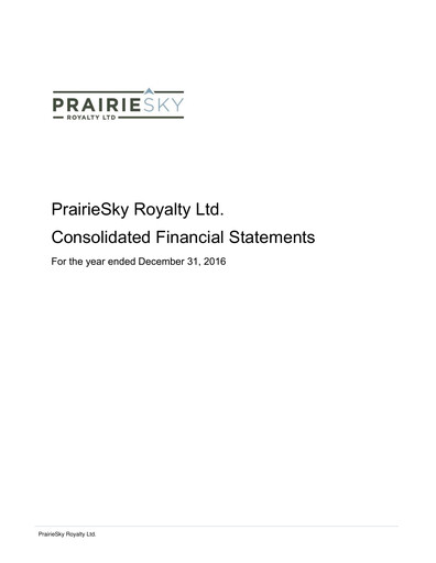 Thumbnail PrairieSky Royalty
 Financial Statement 2016